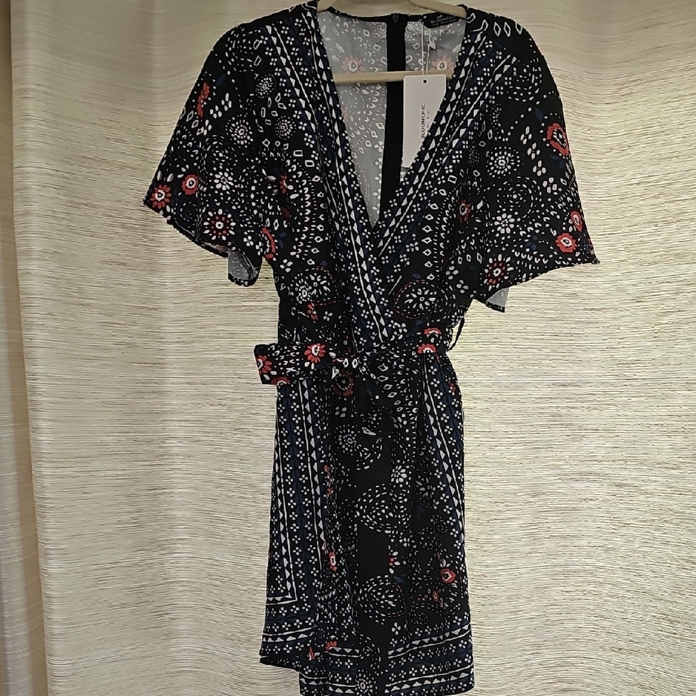 BloomChic Black and Blue Geometric Romper